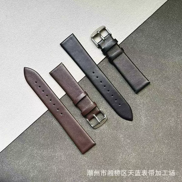 Thin Top Layer Cowhide Strap Genuine Leather Plain Wristwatch with Pin Buckle Butterfly Buckle Unisex Universal Soft and Durable