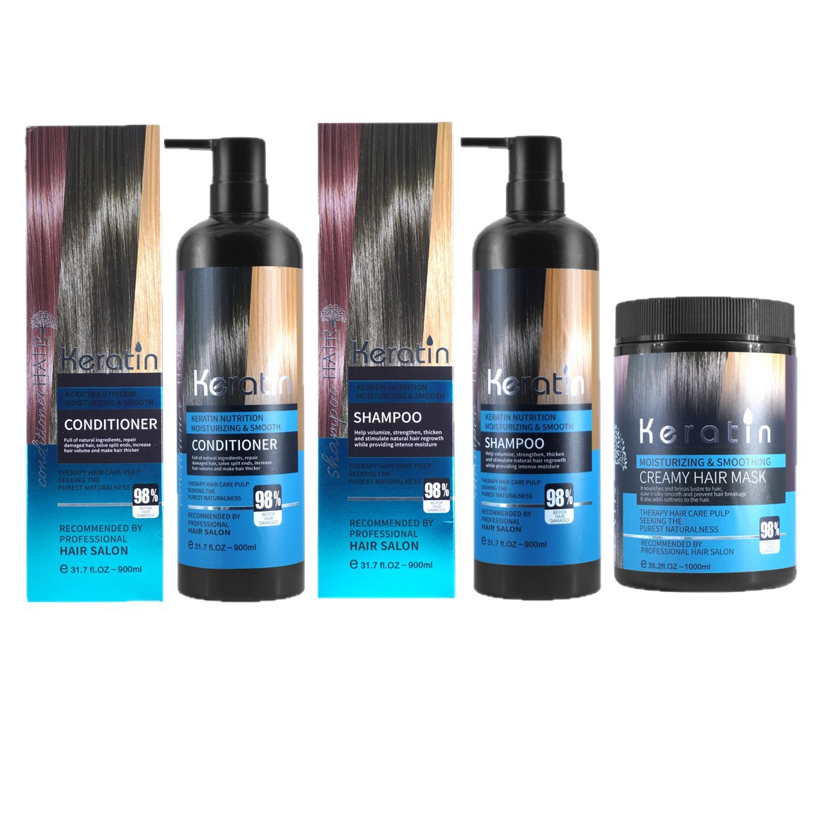 Transfronterizo Keratin Champú y acondicionador de queratina Mascarilla para el cabello Reparación suave y seca y dañada Kit de lavado
