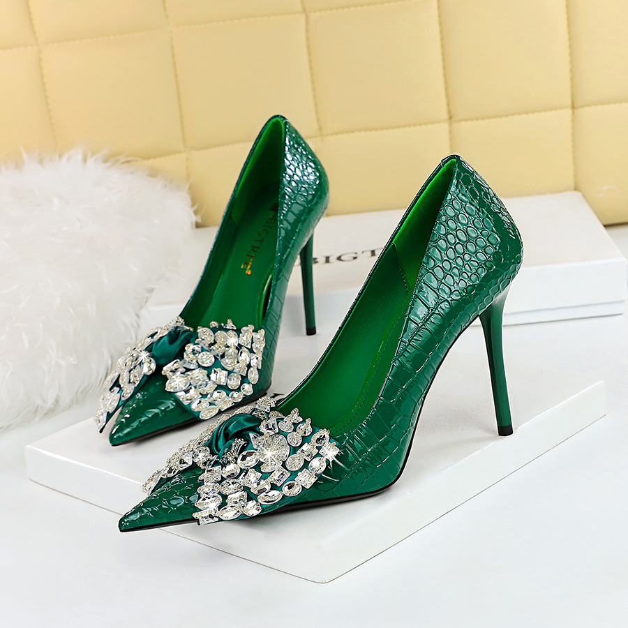 3391-H9 Korean Style Fashion Party Stiletto Ultra High Heels Shallow Pointed Toe Rhinestone Bowknot Single Shoes For_vogvips.com
