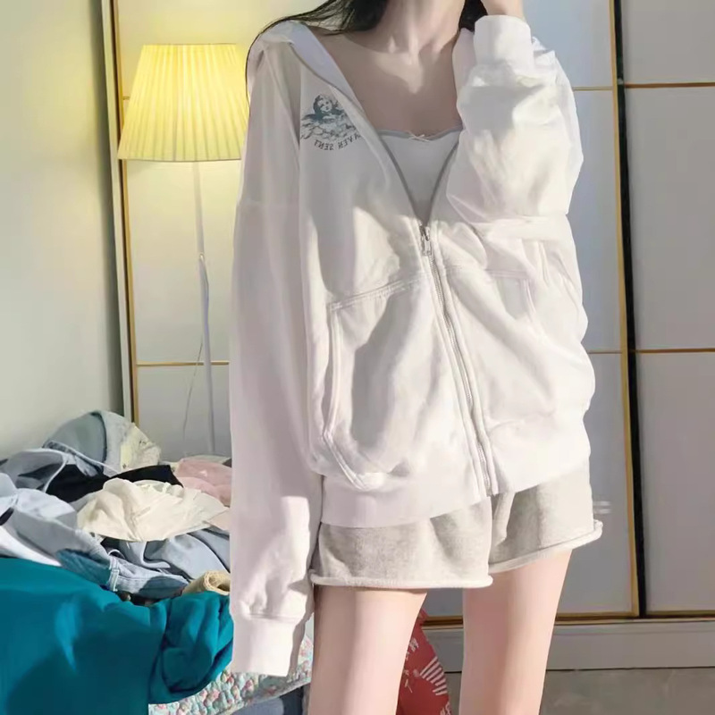 BM style American style retro BM little angel loose hooded sweater white coat women's 2024 new