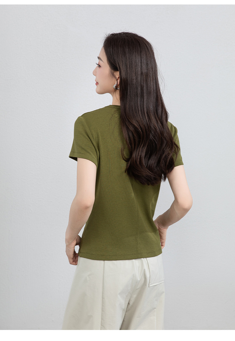 Áo thun nữ cổ tròn tay ngắn chất liệu co giãn cao, cảm giác mềm mại như mây, che khuyết điểm tạo dáng thon gọn — màu xanh navy chi tiết 23