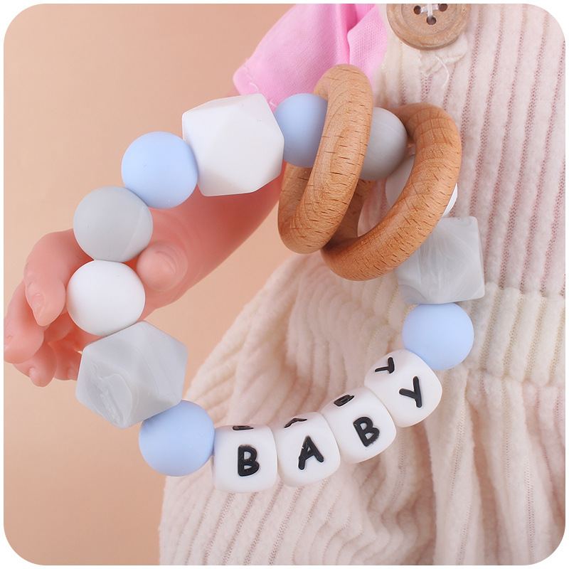 Nuevos productos para bebés silicona DIY nombre calmante bebé grande octogonal cuentas de silicona pulsera mordedor juguete