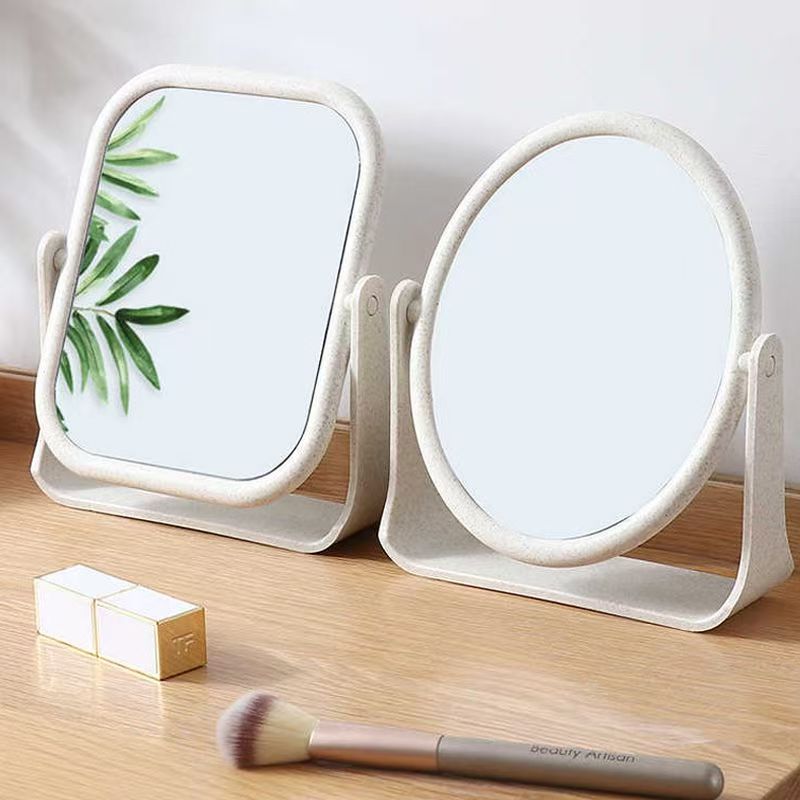 桌面台式旋转双面化妆镜麦秸秆高清梳妆镜子学生宿舍公主镜美妆镜