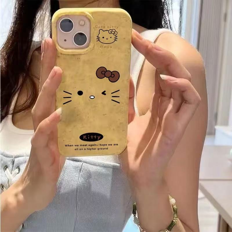 Hello Kitty Suitable for Apple 17 Pro Max, Wheat 16 Phone Case, iPhone 15 New Model, 14/13/12 Trendy
