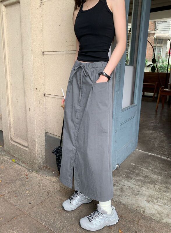 新款多巴胺半身裙2024夏季休闲宽松设计美式开叉高腰显瘦工装裙子|undefined
