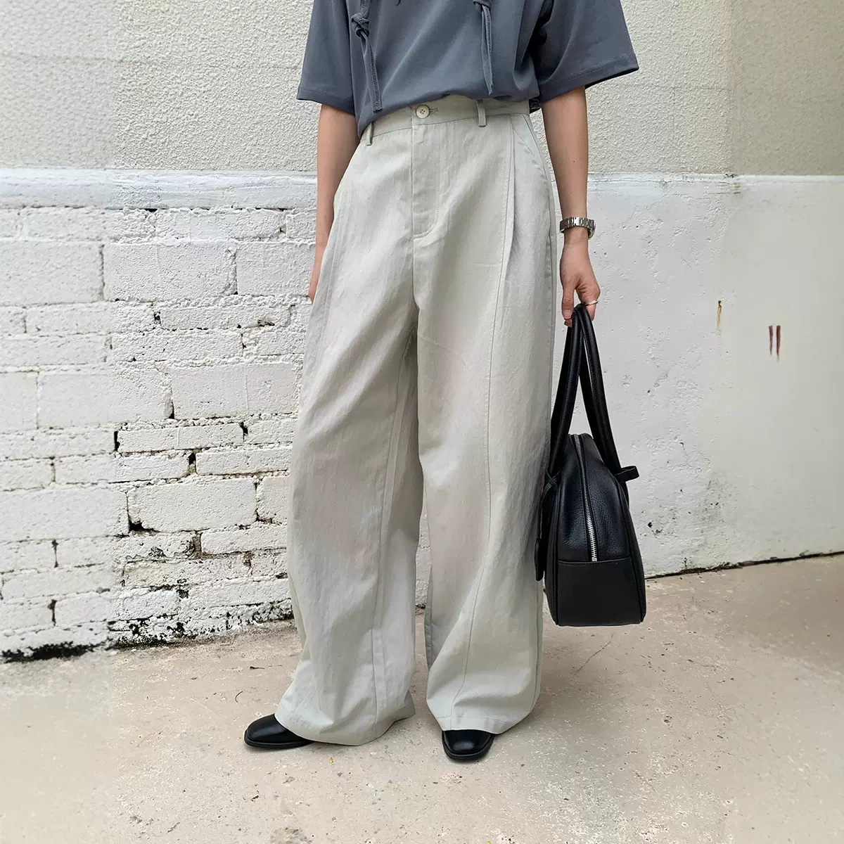 广州十三行2025秋韩天丝高腰直筒显腿长气质通勤休闲长裤女02873