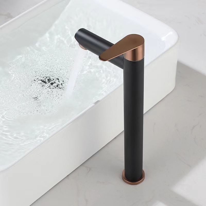 Light luxury 304 stainless steel single cold basin faucet bathroom hotel black single cold upper basin faucet