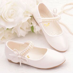 Girls Pure White Pearl Genuine Soft Leather Shoes Girls Primary School Students Literary Performance Catwalk Photography Dress Skirt Weidong