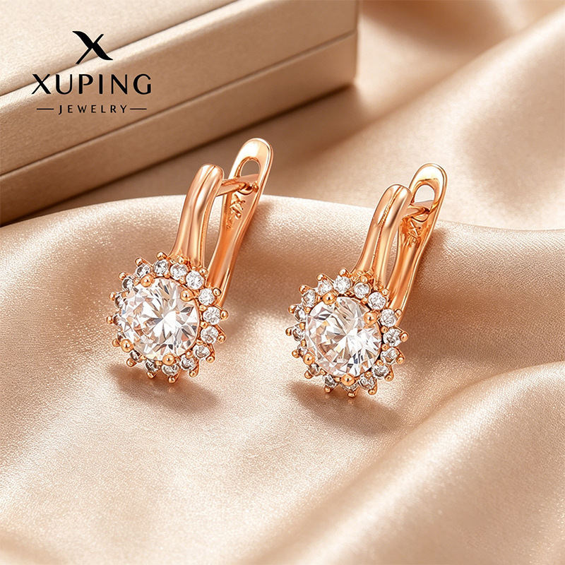 Xuping simple estilo retro flores de sol de aretes rusas aleación de cobre chapado 18k pendientes de aretes al por mayor personalizados