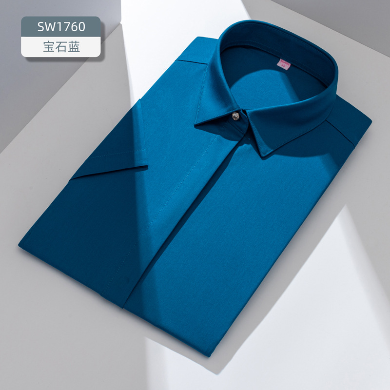 LOGO personalizado camisa de fibra de bambú de mujer de manga corta de moda de negocios sin quemar elástico delgado procesamiento de camisa de ropa profesional