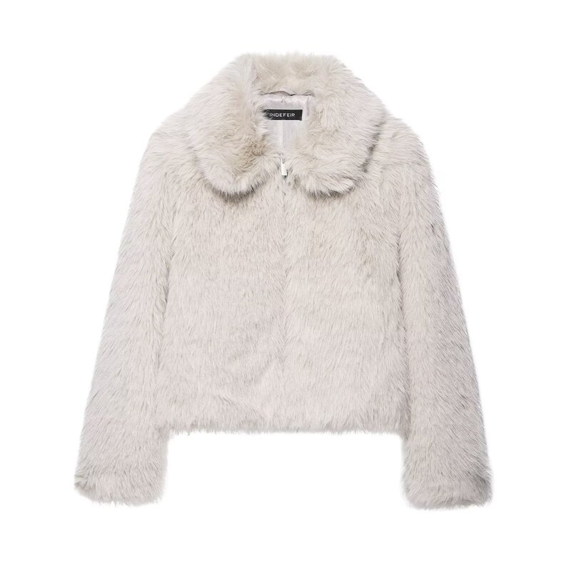 2025 New Winter Women's European and American Lapel Artificial Fur Zipper Jacket for Women