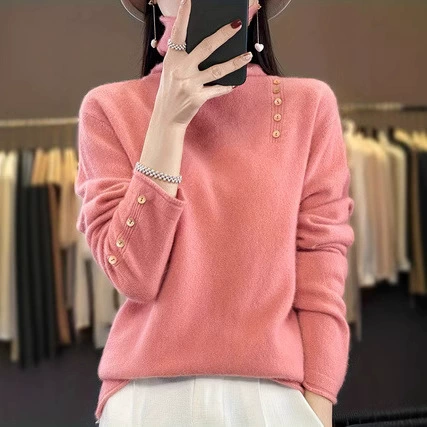 2024 осень и зима новые сплошные женские свободные вязаные корейские нижние рубашки