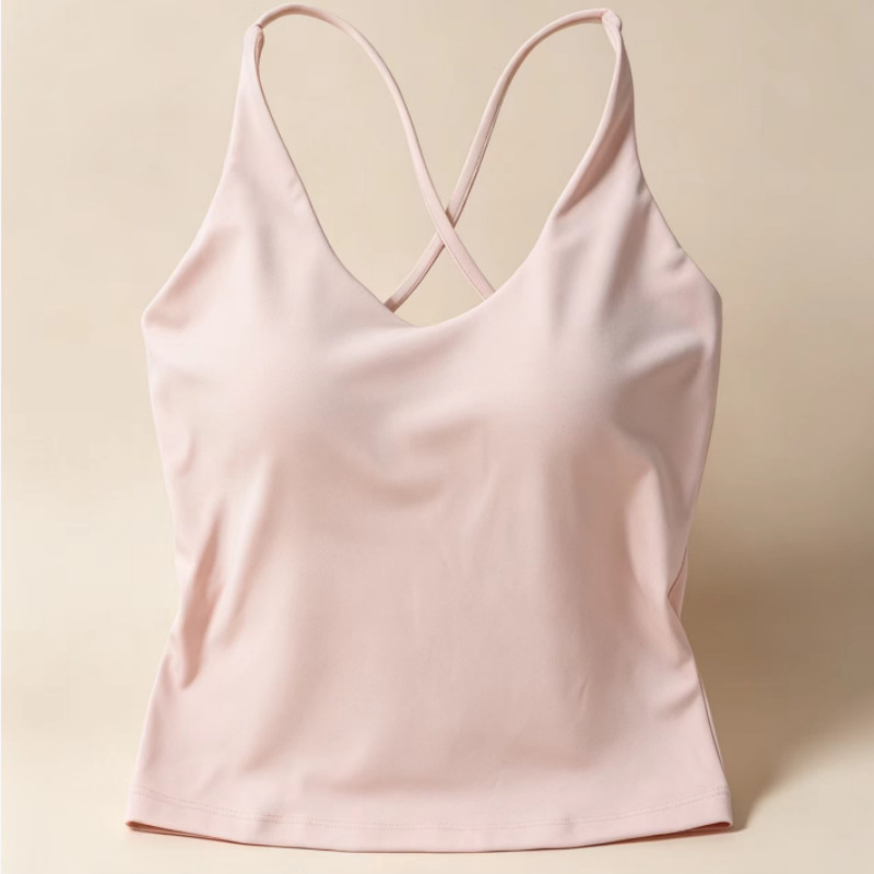 Yoga Wear Sports Vest with Cross-Back Design and Fixed Cup Bra for Women, Inner Wear Top Wx365