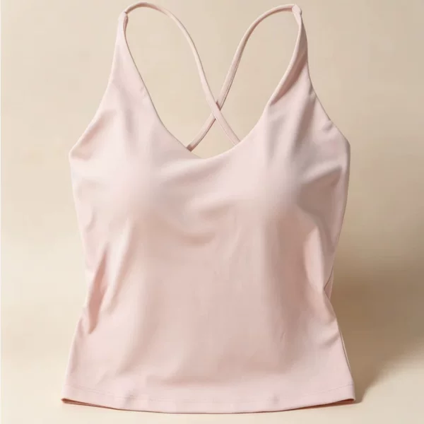 Yoga Wear Sports Vest with Cross-Back Design and Fixed Cup Bra for Women, Inner Wear Top Wx365