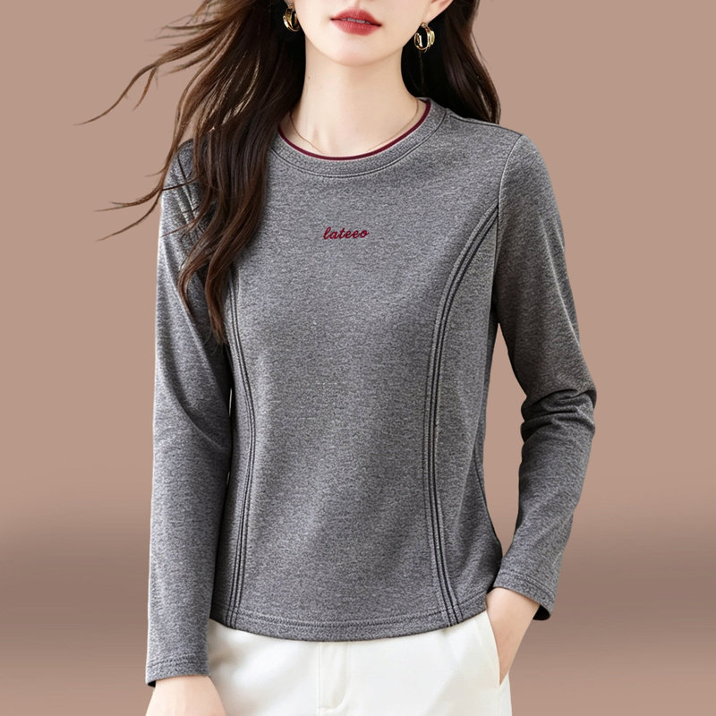 Early autumn women's base shirt, suitable for both inner and outer wear, stylish for middle-aged mothers, women's round-neck long-sleeve thin top