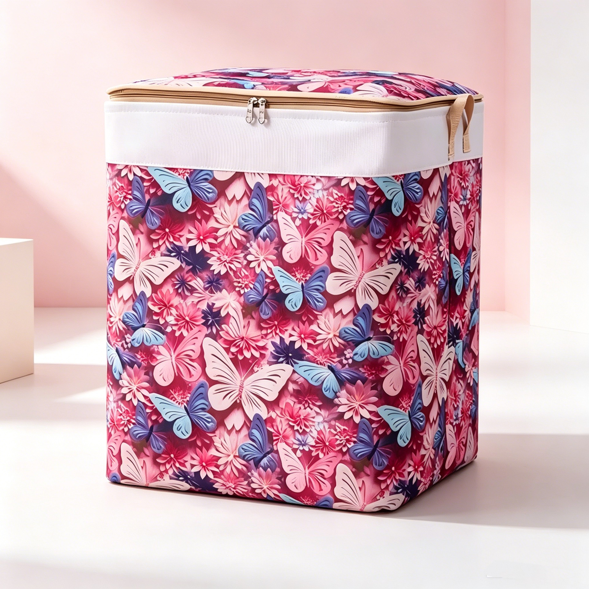 (In Stock, Fast Shipping) Household Zippered Storage Box with Steel Ring and Lid, Moisture-Proof Organizer Bag, Foldable Moving Container
