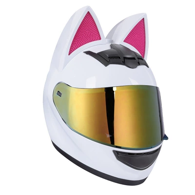 Motosiklet kaskı (dəbilqə) – Full-Face Helmet, Electric Vehicle Helmet - white-cat-gold-plated-lenses-s