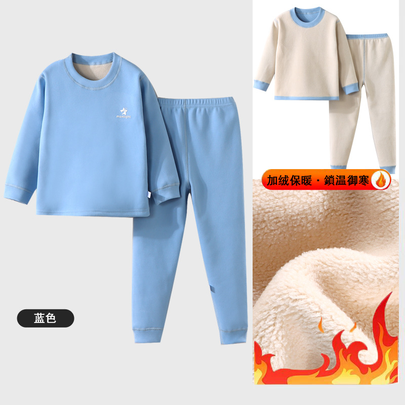 Otoño y invierno nuevos niños de color claro y terciopelo sin hueso conjunto caliente de ropa de otoño para niños pequeños y medianos pantalones de otoño para bebés gruesos ropa para el hogar