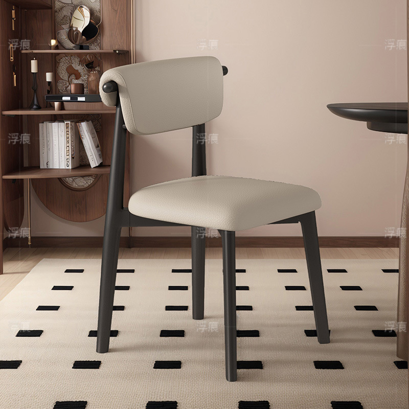 Silla de comedor de madera maciza, cuero de microfibra, restaurante doméstico, silla trasera de tela de algodón y lino, mesa y silla de comedor de hotel, taburete, silla duradera