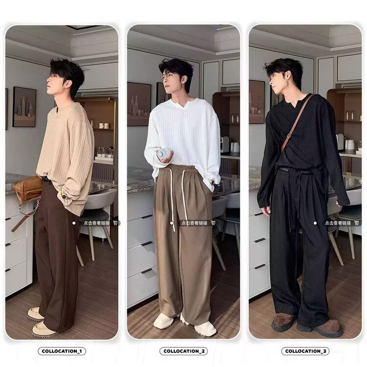Otoño e invierno nuevo estilo camiseta de manga larga con cuello en V textura masculina avanzada principios de otoño estilo de Hong Kong marea floja comercio exterior transfronterizo al por mayor