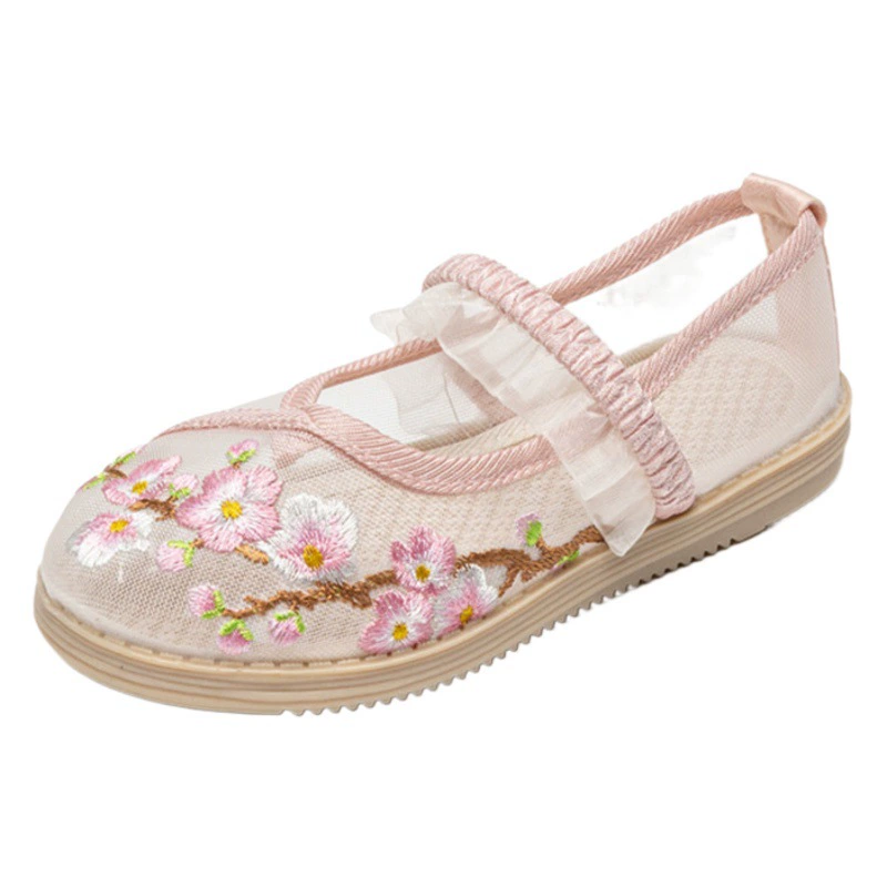 Туфли династии Хань для девочек, детские туфли принцессы в древнем стиле Тан, туфли с вышивкой, летние сетчатые сандалии в этническом стиле