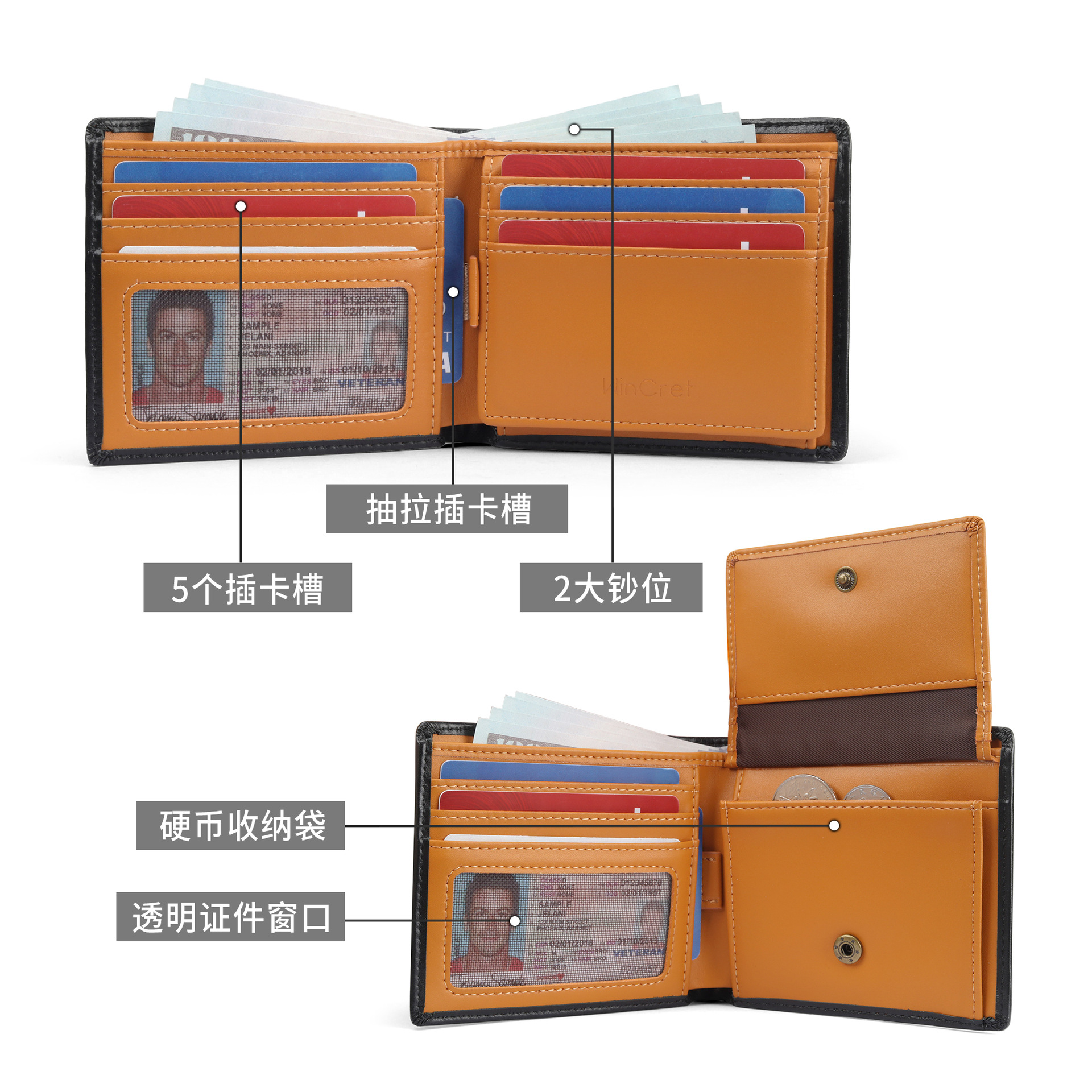 Amazon cartera de fibra de carbono de gran capacidad para hombres doble plegable cepillo antirrobo cartera de cambio RFID cartera de cuero para hombres