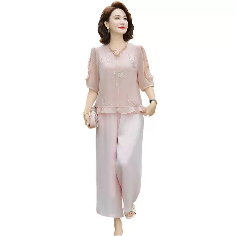 Мамин весенне-летний тонкий модный новый комплект из двух предметов в китайском стиле, элегантные модные топы и брюки для женщин среднего возраста