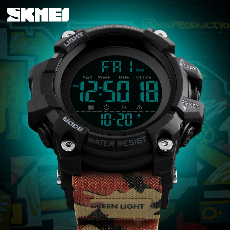 Skmei deportes al aire libre camuflaje militar moda reloj electrónico de los hombres multi-función cuenta atrás estudiante LED reloj