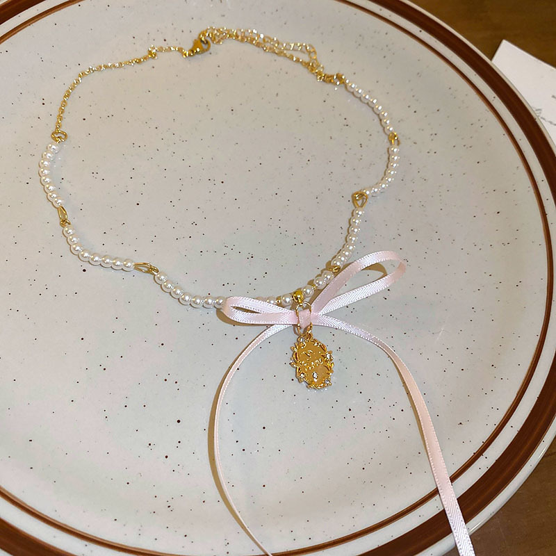 晗珞~珍珠布艺花朵水晶项链时尚气质小众锁骨链个性百搭项饰批发|undefined