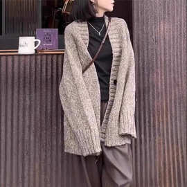 批发25新款慵懒风针织开衫女秋冬中长款宽松羊毛毛衣百搭时尚外套