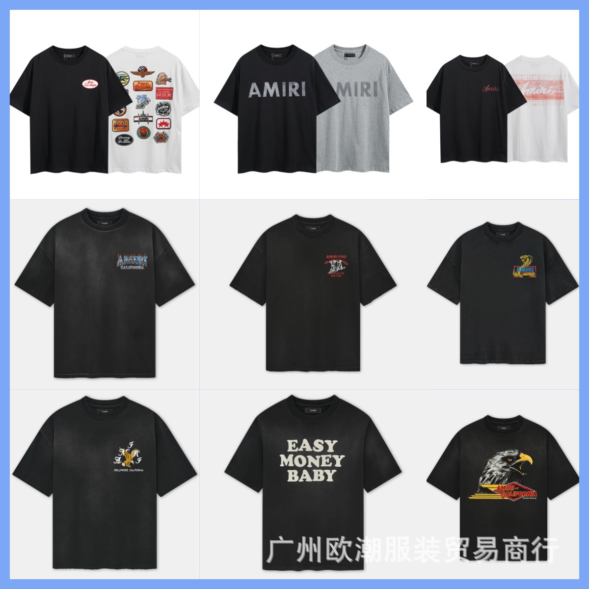 Am 侃爷美式潮牌字母水洗做旧刺绣情侣高街休闲纯棉圆领短袖t恤夏
