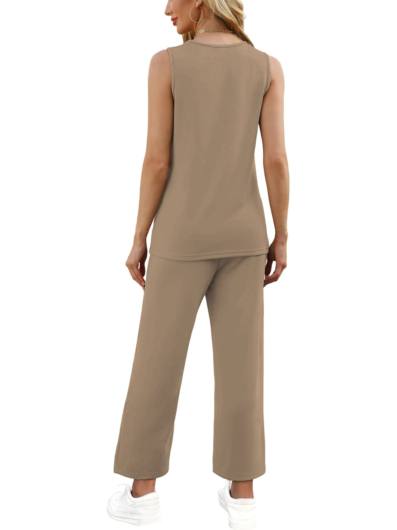 Sleeveless Hoodie & Pants Set For Women, Loose Fit Casual Jogger Outfit, Waffle Knit Cropped Top And Lounge Shorts Two Piece_ecoleips.com