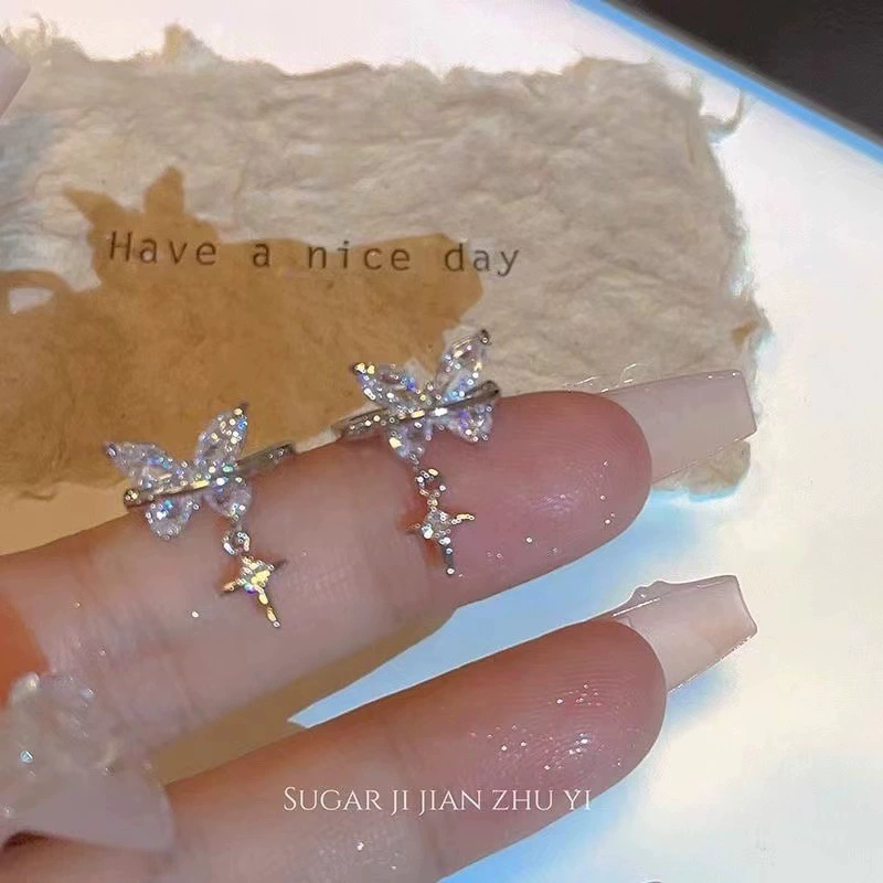 Чисто желание 2024 модный циркон подвеска бабочка ушная кость новая нишевые проколоты ушные зажимы дизайн газовой текстуры ушей