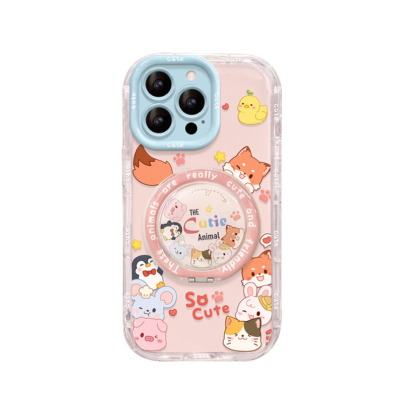 かわいい漫画の動物ホルダー Apple 16promax ポイント携帯電話ケース 13 ゼリー 15 オールインクルーシブ 14 女の子に適しています|undefined
