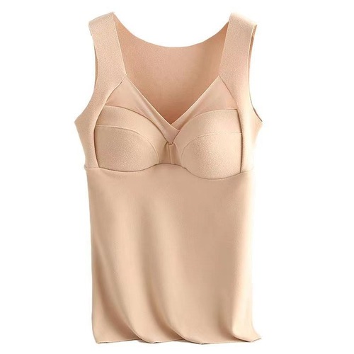 3893 DeRong French fixed cup sexy V-neck thermal vest for women in autumn and winter seamless heating thermal underwear large size