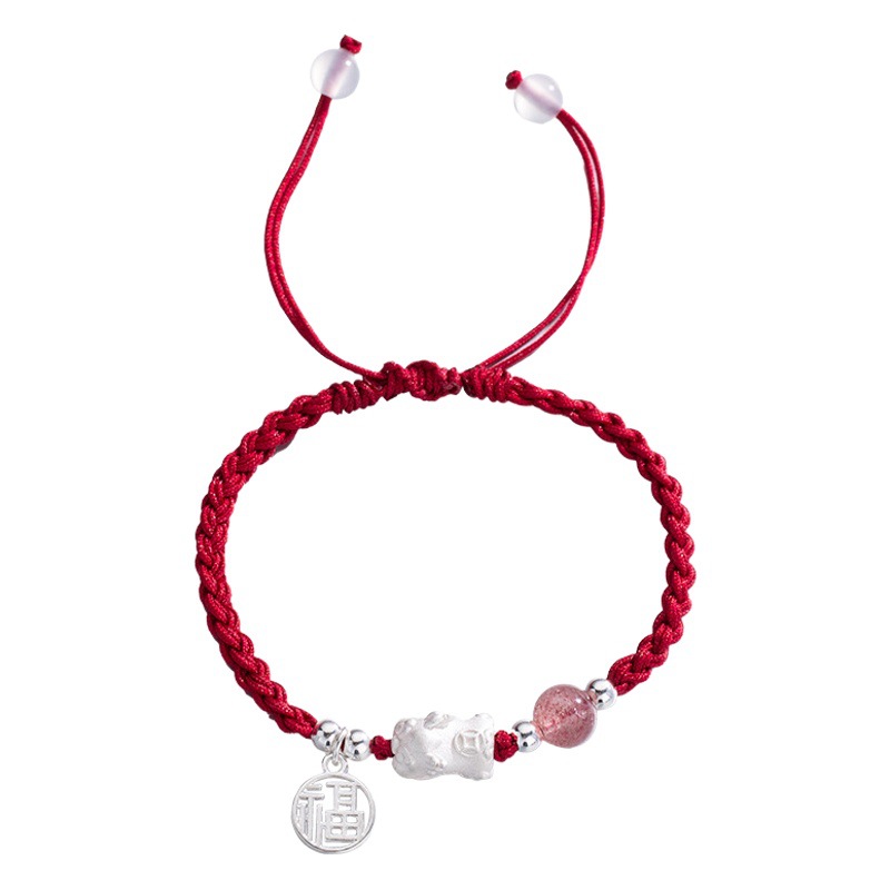 Minsheng couple's hand rope niche Lucky Brand strawberry crystal bracelet men's and women's national fashion palace style bracelet