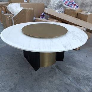 Natural Marble Dining Table and Chair Combination Villa Club Light Luxury Large Round Table Imported Senior Dining Table