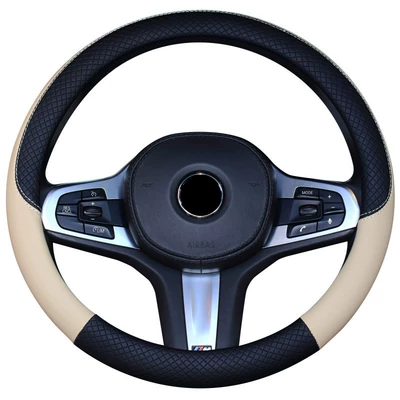 Steering wheel cover, wheel cover four seasons universal leather - f021-black-beige-38cm