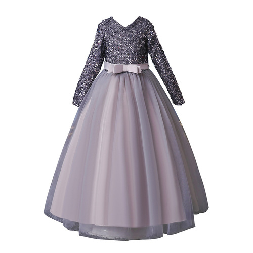 Amazon New Children's Dress Princess Skirt Ins Girl Long Sleeve Glitter Dress Children's Wholesale