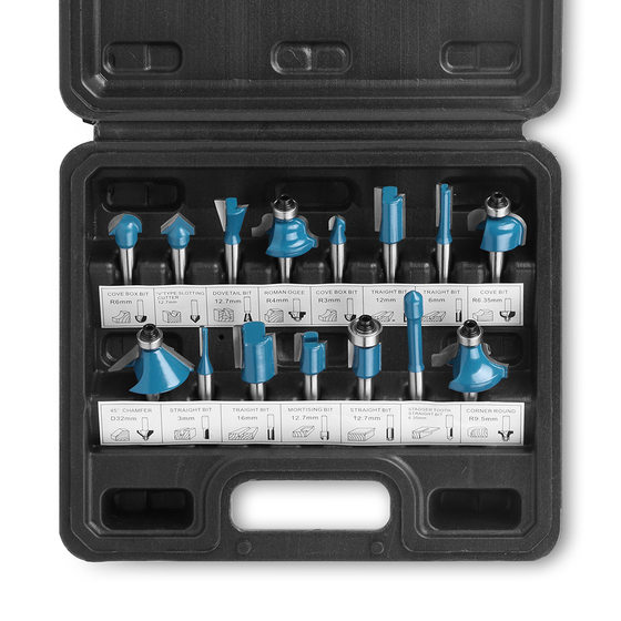 1/4 handle 15 piece set woodworking milling cutter suit trimming machine cutter head bakelite slotting milling cutter straight cutter