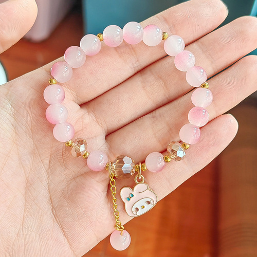 Cinnamon dog Sanrio glass bracelet live broadcast student live broadcast gift two-color crystal cartoon bracelet for women