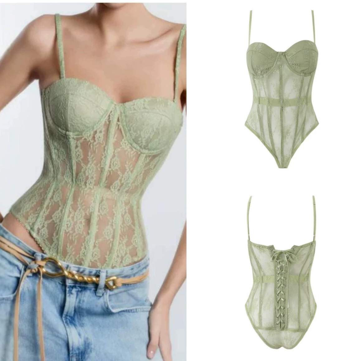 New summer women's clothing for export, French retro style, sexy see-through waist-cinching lace suspender bodysuit