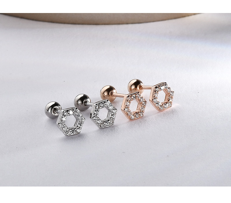Women's Gender 1 Pair 925 Sterling Silver Zircon Hexagon Round Heart Shape Ear Studs