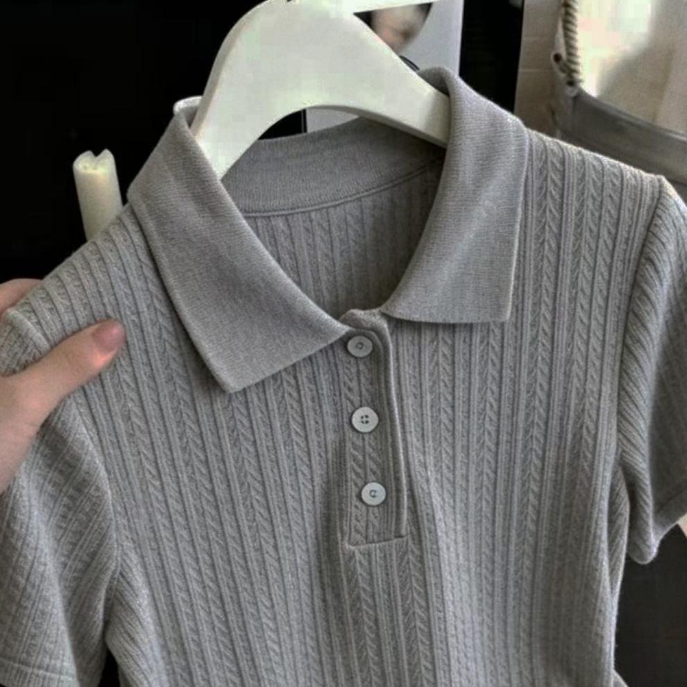 Damen Eisseide Strickoberteil Schulterfrei Kurzarm T-shirt Sommer_voghion.com