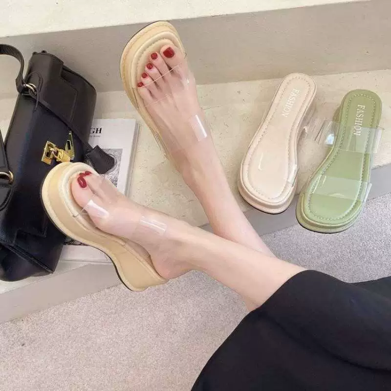 Босоножки на платформе 2025 новые женские летние прозрачные на высоком каблуке с толстой подошвой и каблуком в римском стиле для пляжа и повседневной носки