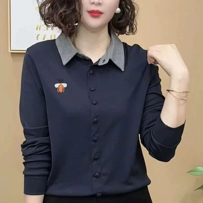 Джемпер/лонгслив для мамы, футболка с воротником-поло, с вышивкой, оверсайз
