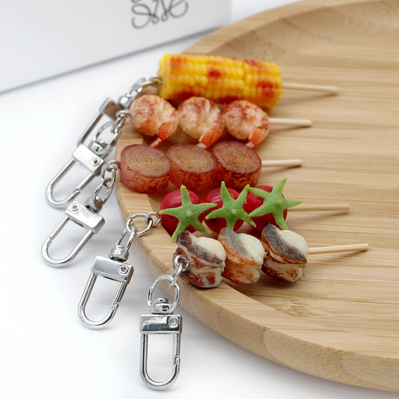 Fun Creative Simulation Food Mini Small Barbecue String Pendant Bag Decoration Student Small Gift Keychain Ring