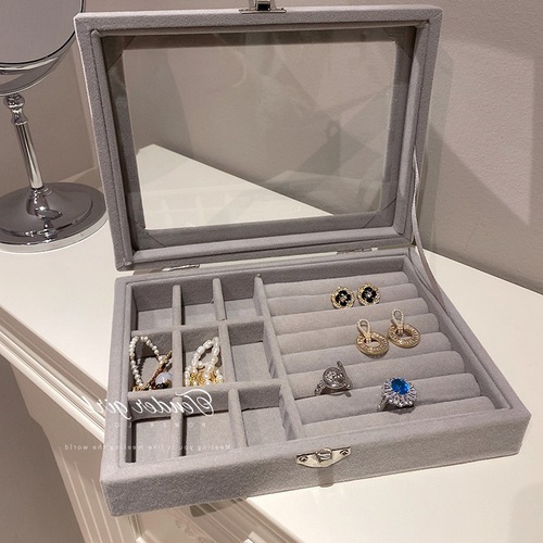 Accessories jewelry box simple gray internet celebrity style earrings storage box Korean niche design transparent display box wholesale