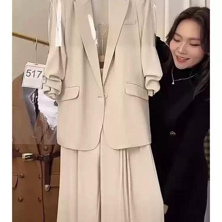 Summer Suit Set for Women 2026 New Style Commuter Casual Professional Blazer Thin Wide-Leg Pants Two-Piece Set