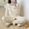 Cotton cute pijama, set, homewear, autumn, Korean style, square neckline, long sleeve